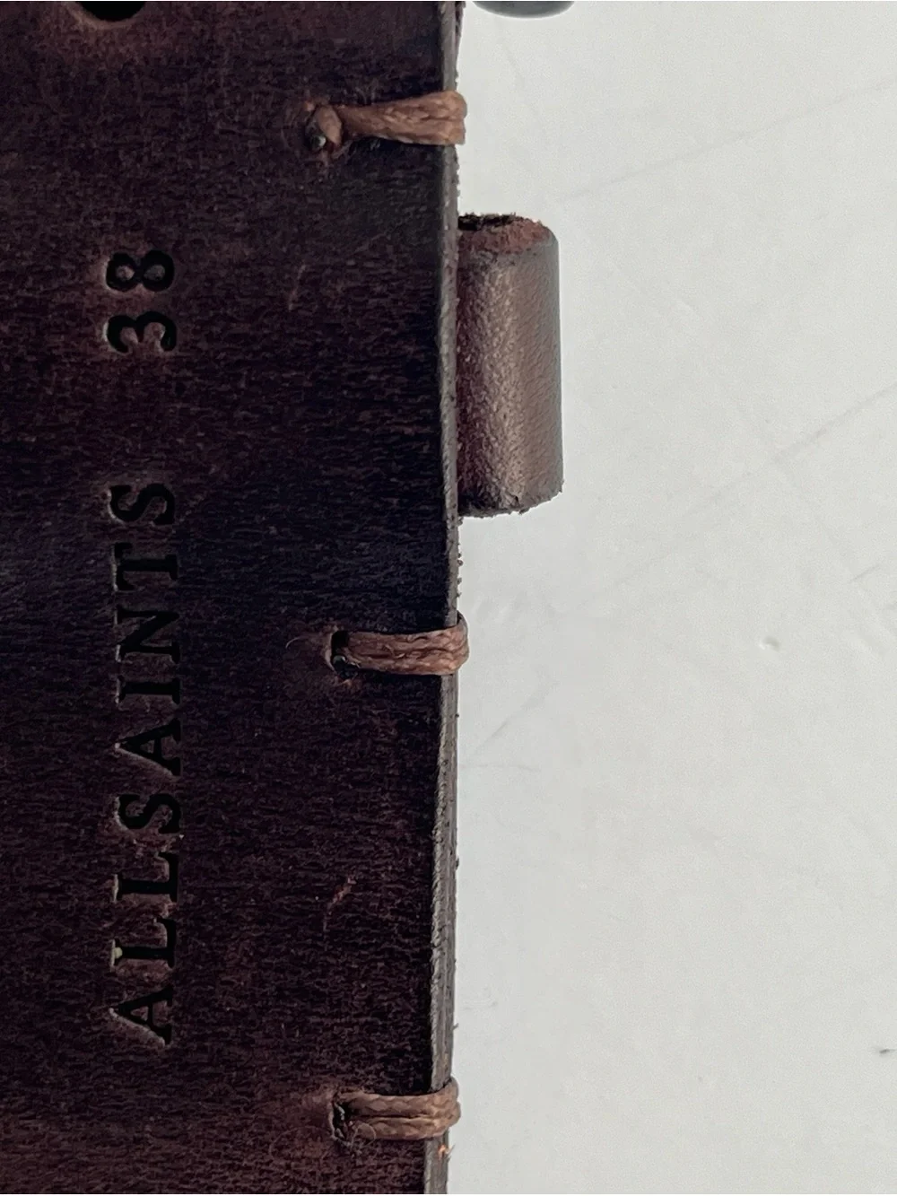 All Saints Ramskull Brown Leather Belt with Black Buckle-Size 38